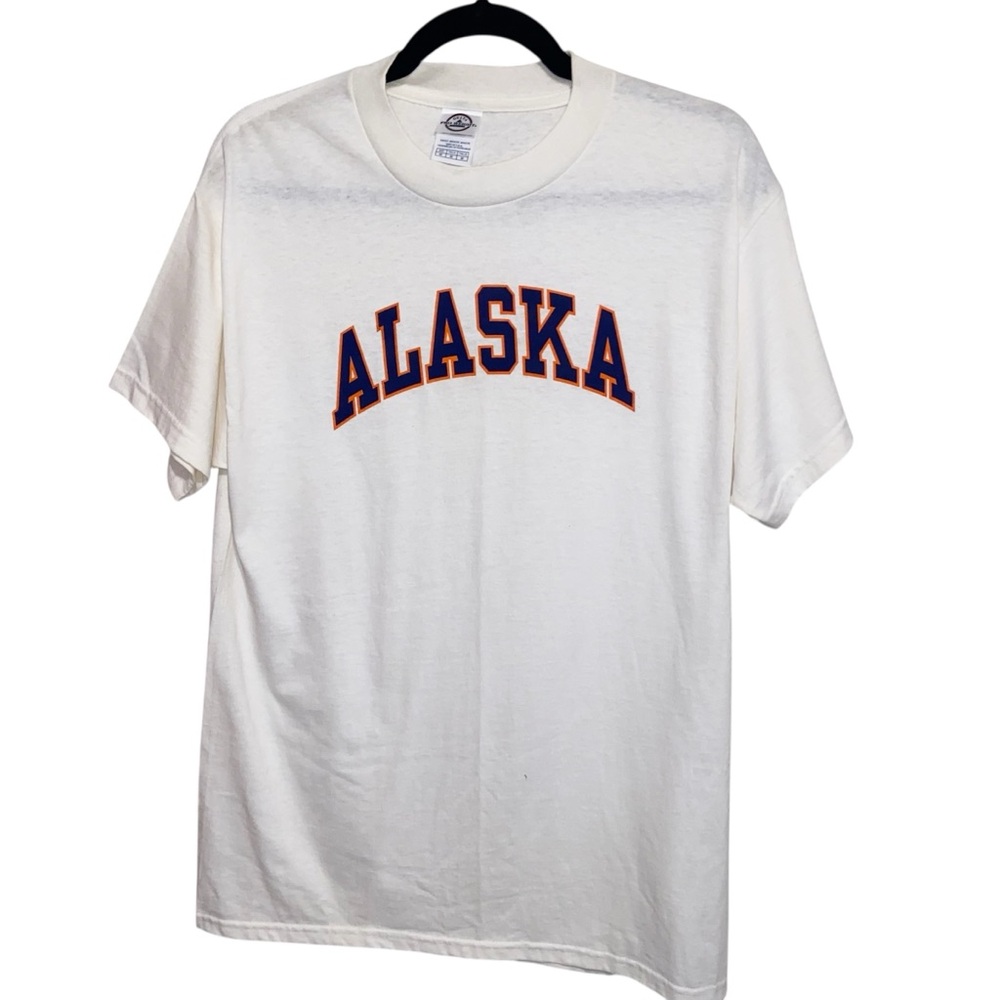 VTG Alaska T-Shirt Adult Medium Delta Pro Weight Tee Spellout Short Sleeve White